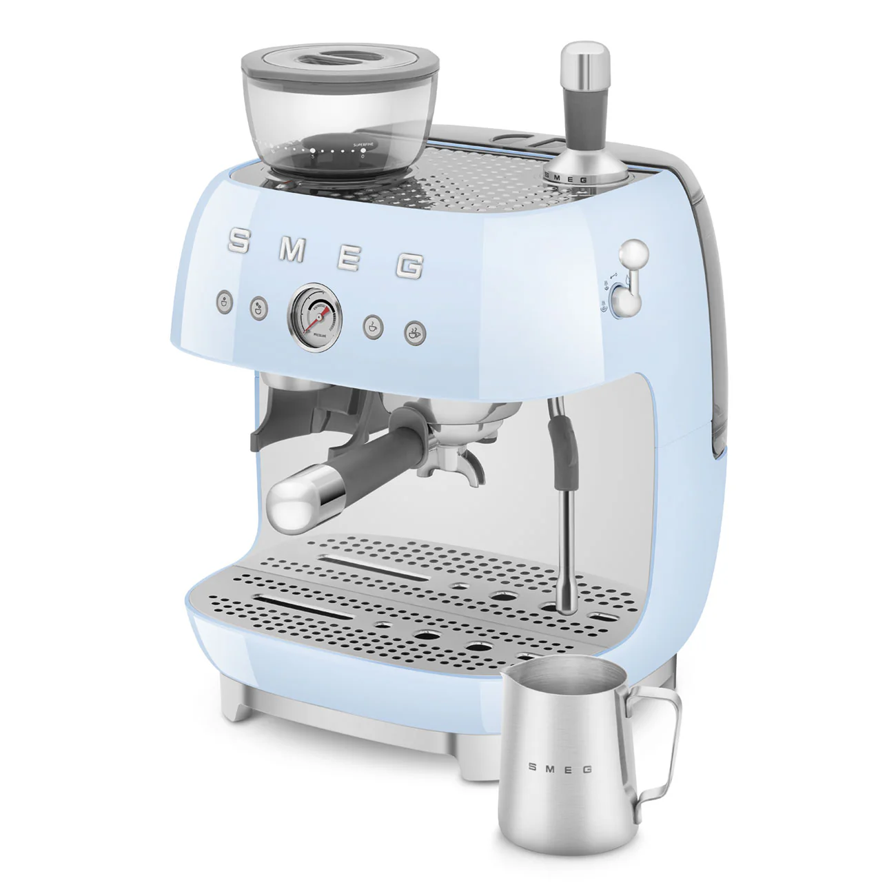 50's Style Espresso Coffee Machine with Grinder - Pastel Blue (EGF03PBAU) - Image 11