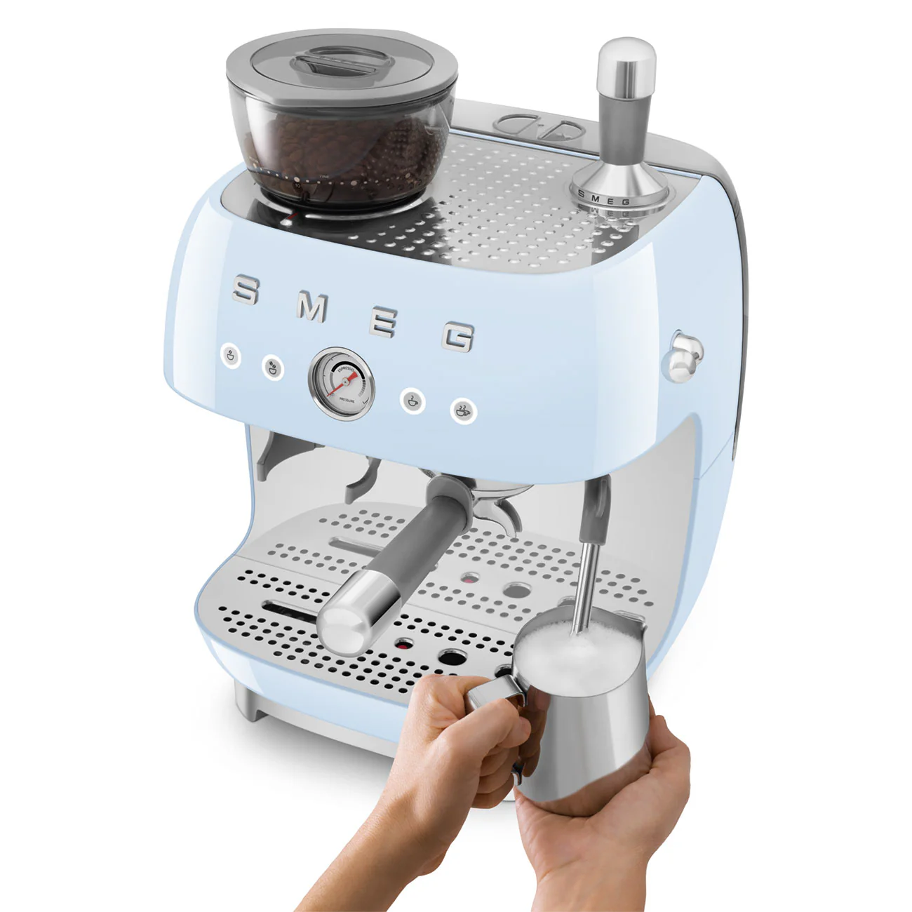 50's Style Espresso Coffee Machine with Grinder - Pastel Blue (EGF03PBAU) - Image 5