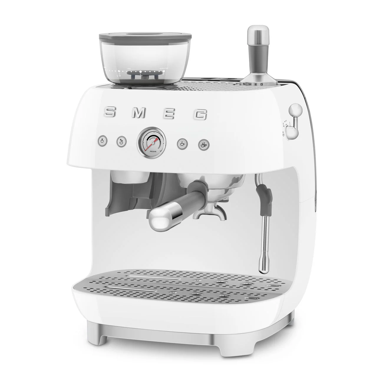 50's Style Espresso Coffee Machine with Grinder - White (EGF03WHAU) - Image 4