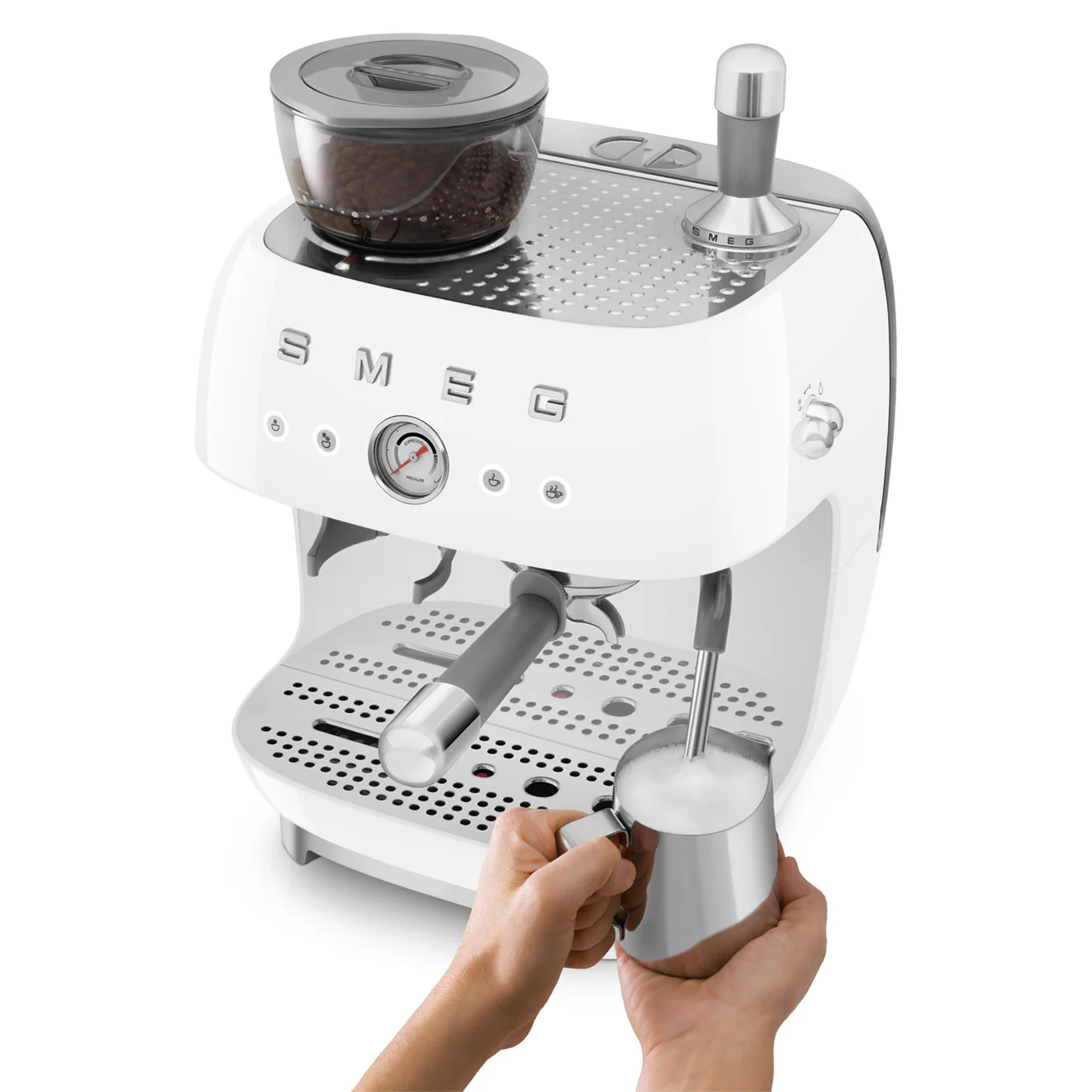 50's Style Espresso Coffee Machine with Grinder - White (EGF03WHAU) - Image 5