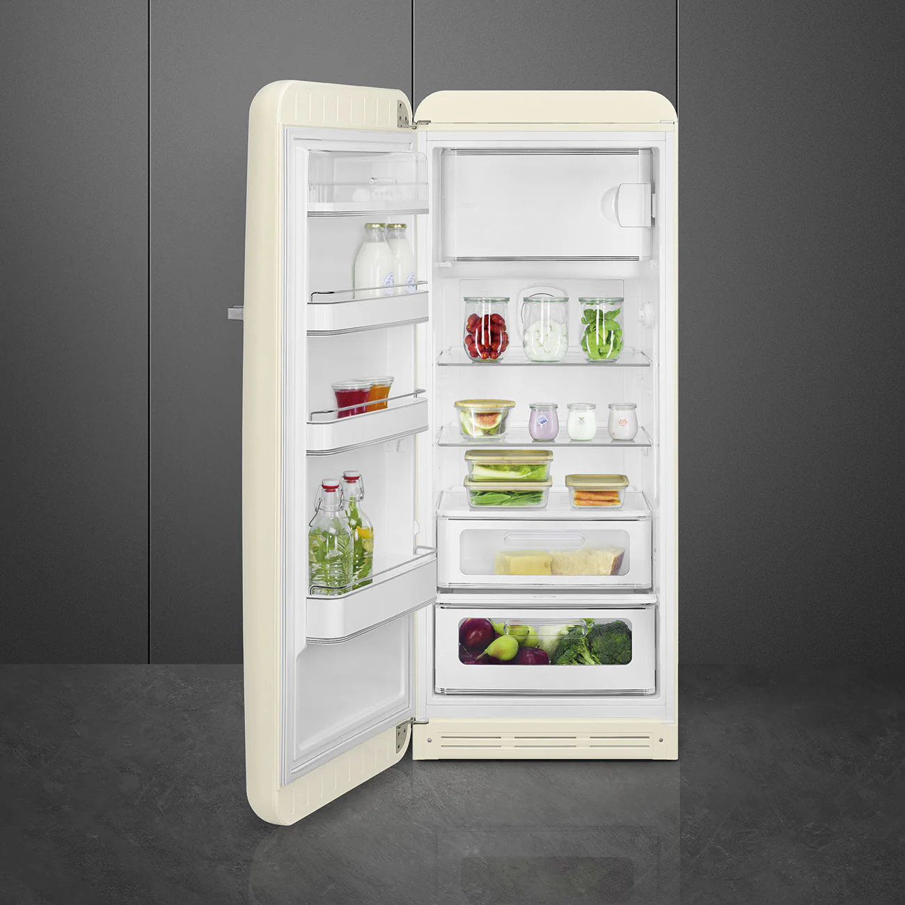 FAB28 50s Style 270L Retro Refrigerator Left Hand Hinge - Cream (FAB28LCR6AU) - Image 2